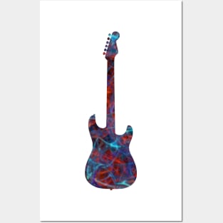 Blue on Red Flame Guitar Silhouette Posters and Art